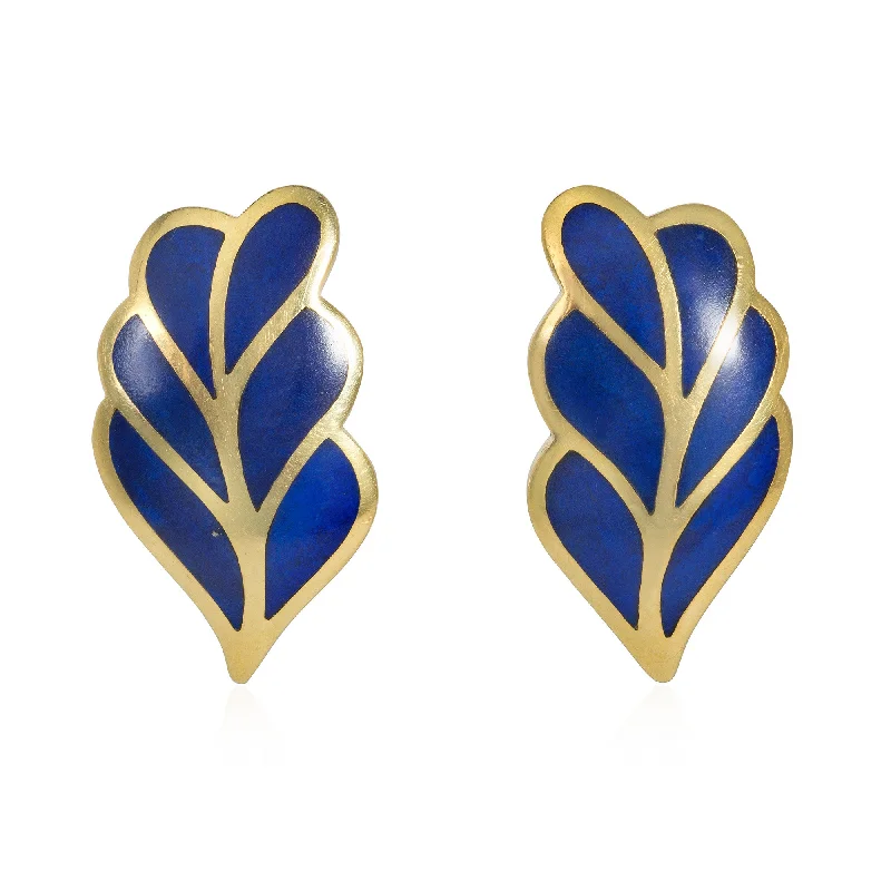 Ladies stud earrings with gemstones-Angela Cummings for Tiffany & Co. lapis and gold leaf earrings