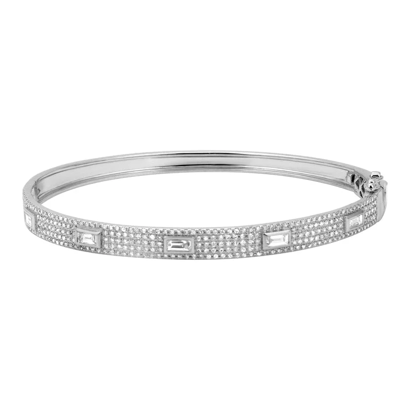 Ladies elegant bracelets-14K White Gold Diamond Pave with Baguettes Bangle