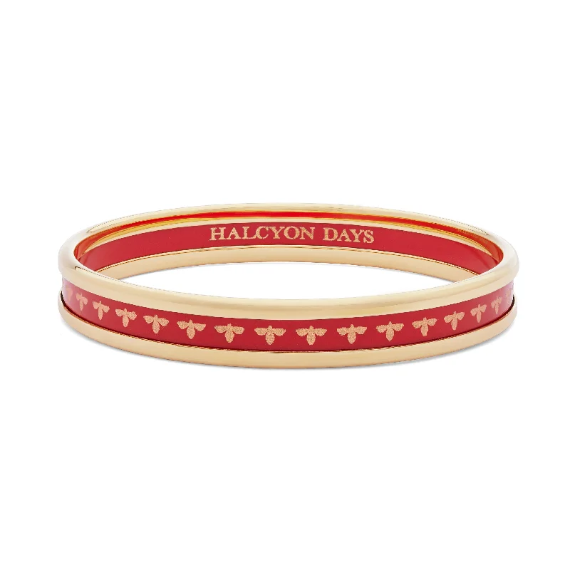 Ladies antique bangle bracelets-Skinny Bee Red & Gold Enamel Bangle