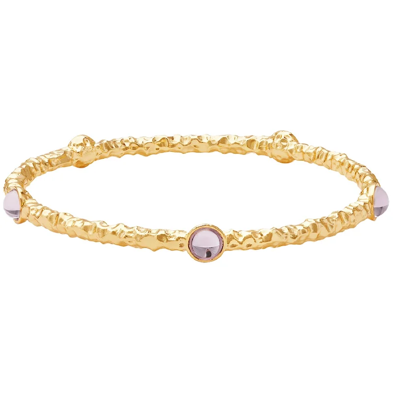 Ladies adjustable bangles-Cabochon Rose Quartz & Gold Push-On Bangle