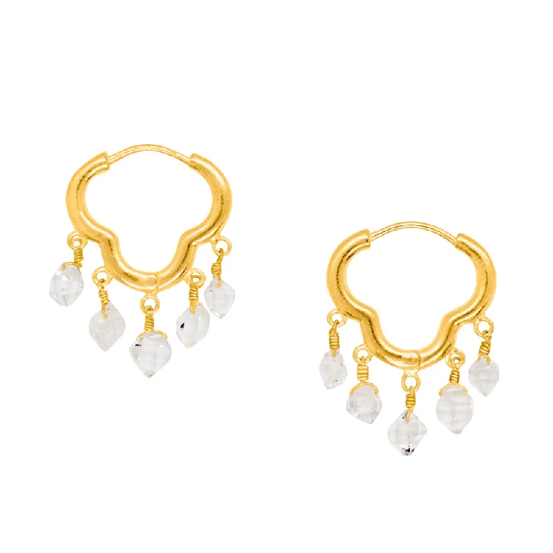 Ladies flower earrings-Dripping Clicker Hoops in Herkimer & Gold