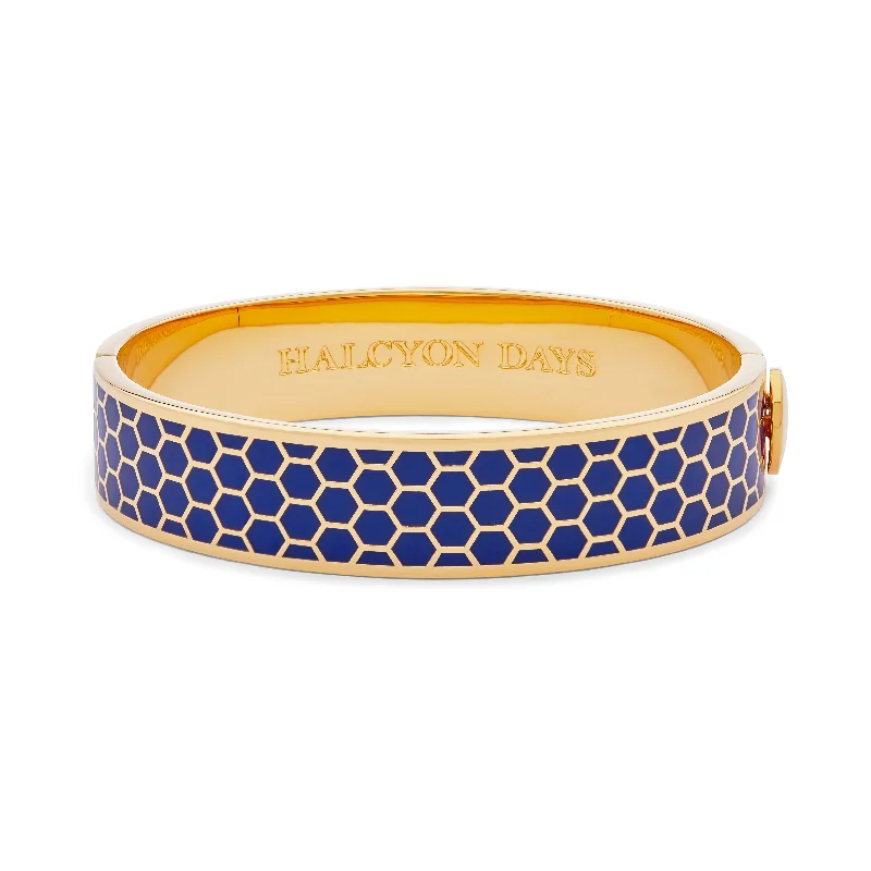 Ladies statement bracelets-Honeycomb Deep Cobalt & Gold Bangle