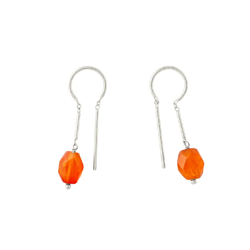 Ladies pearl earrings-Oblong Stony Dancer Threaders in Carnelian & Silver - 1 1/8" L