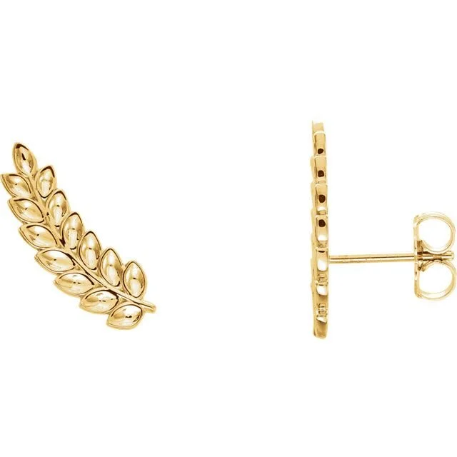 Ladies adjustable earrings-Golden Leaf 14K Gold Ear Climber Earrings