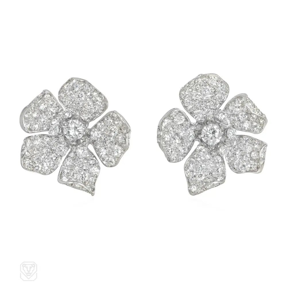 Ladies multi-stone earrings-1950s diamond and platinum convertible flower earrings