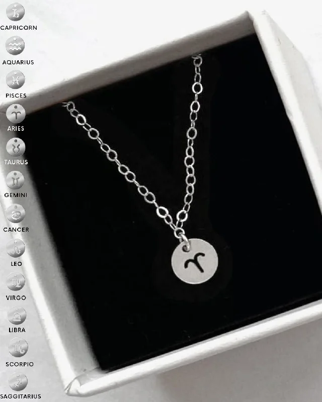 Ladies sapphire necklaces-Zodiac Coin Necklace  - Sterling Silver