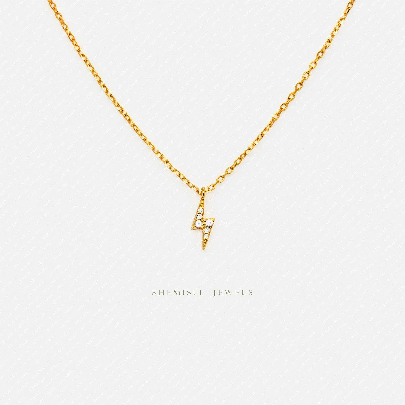 Ladies minimalist gold necklaces-Tiny Lightning Necklace, Silver or Gold Plated  (15.5"+2") SHEMISLI - SN028