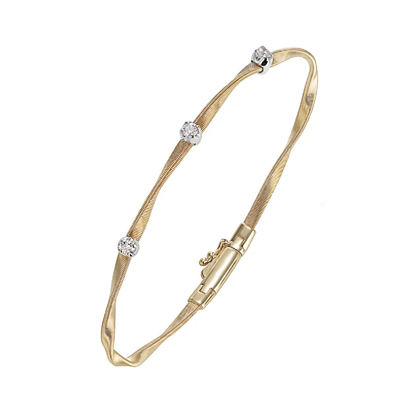 Ladies engraved bracelets-18K Yellow Gold and Diamond Stackable Bangle