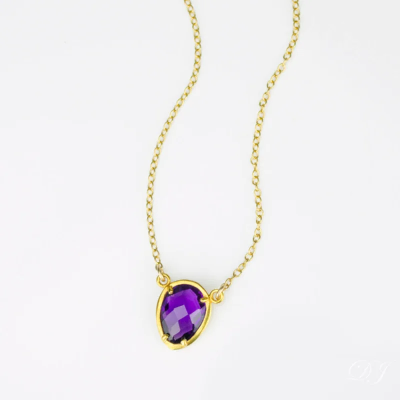 Ladies luxurious gemstone necklaces-Purple Amethyst Upside Down Teardrop Station Necklace