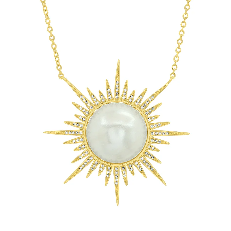 Ladies ruby necklaces-CZ Sunburst Necklace