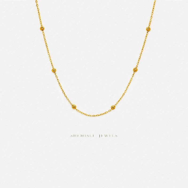 Ladies infinity necklaces-Satellite Chain Necklace, Beaded Necklace, Unisex, Gold, Silver  (15" + 3") SHEMISLI - SN002