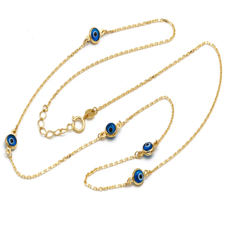 Ladies heart-shaped necklaces-Real Gold Evil Eye Choker Adjustable Size Necklace (40 CM) 1528 N1447