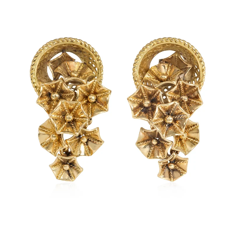 Ladies gold-plated earrings-Retro French gold flower basket earrings