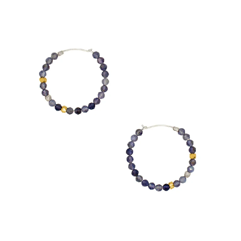 Ladies statement gemstone earrings-She's Got Stones Sleeper Hoops in Iolite - 1"