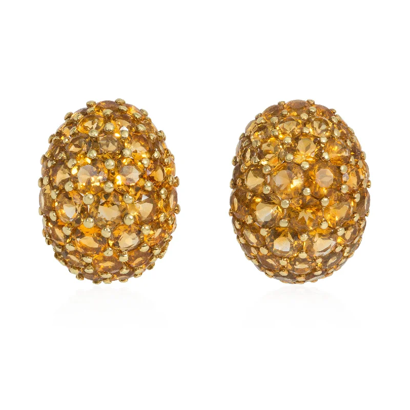 Ladies hoop and stud earrings-Italian bombé pave citrine earrings