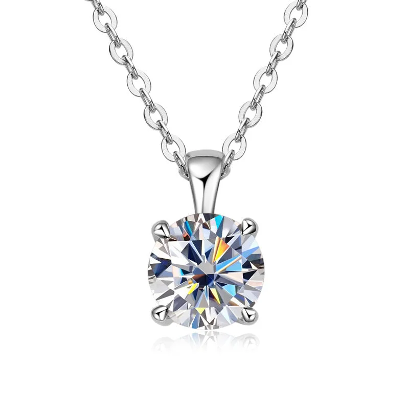 Ladies fine necklaces-1 Carat Moissanite Solitaire Pendant Necklace in 925 Sterling Silver - White Gold or Yellow Gold