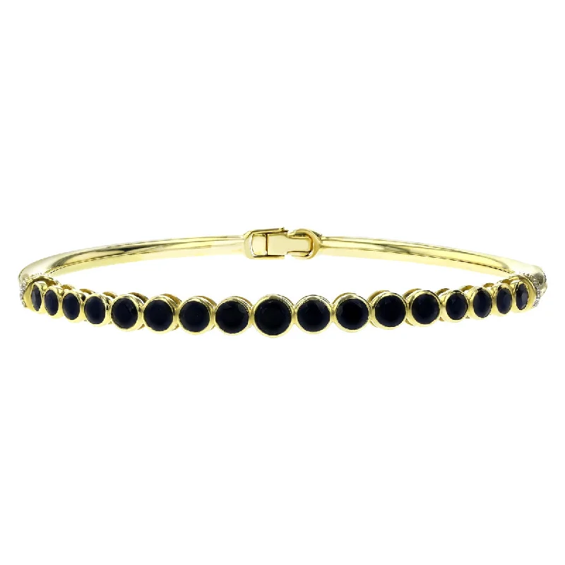 Ladies personalized bracelets-18K Yellow Gold Black Spinel and Diamond Bangle