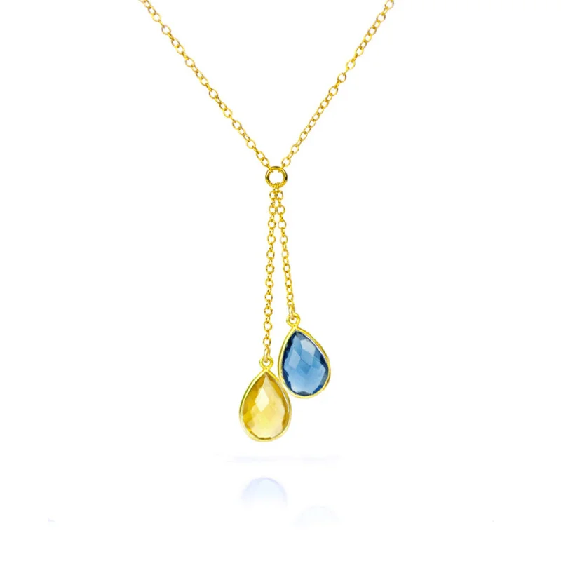 Ladies crystal chandelier necklaces-Ukraine Necklace Fundraiser Lariat Birthstone Necklace