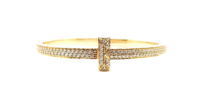 Ladies diamond bracelets-Diamond T Pave Bangle in 14k Rose Gold AD No. 2216