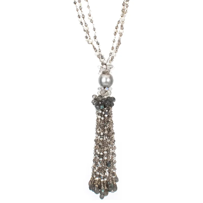 Ladies gold charm necklaces-Cluster Tassel Necklace