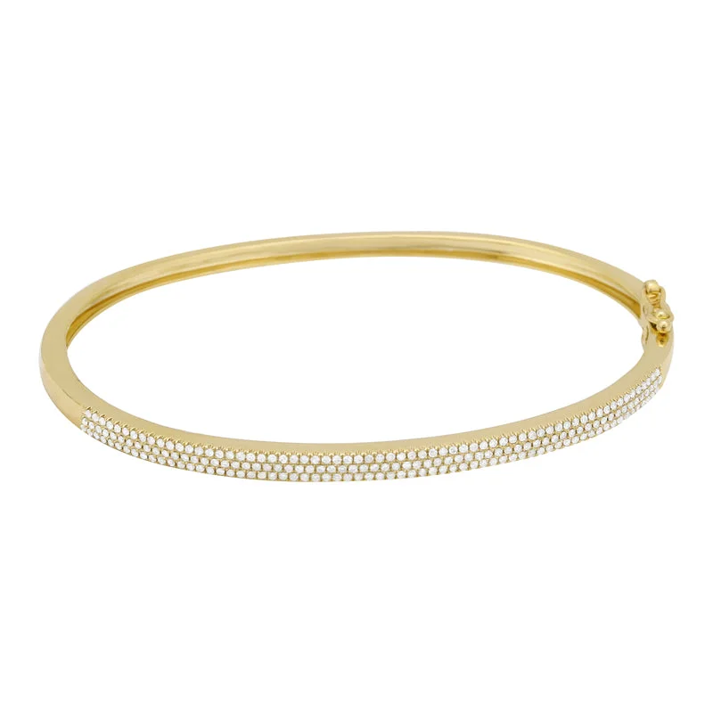 Ladies adjustable bangles-14k Yellow Gold Triple Diamond Row Bangle