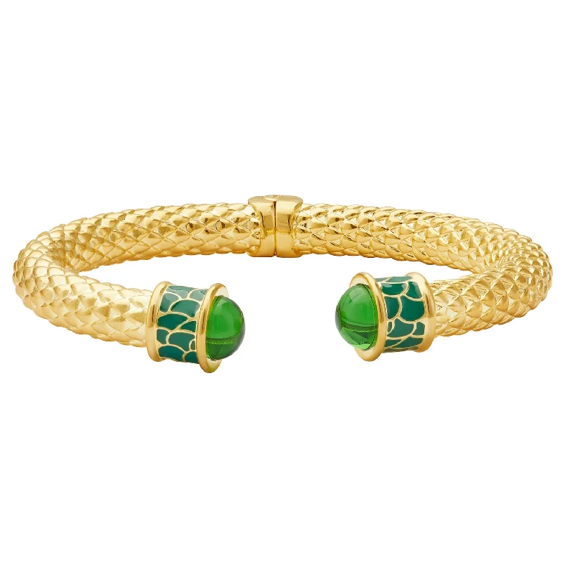 Ladies double bangle bracelets-Minoan Torque Emerald & Gold Bangle