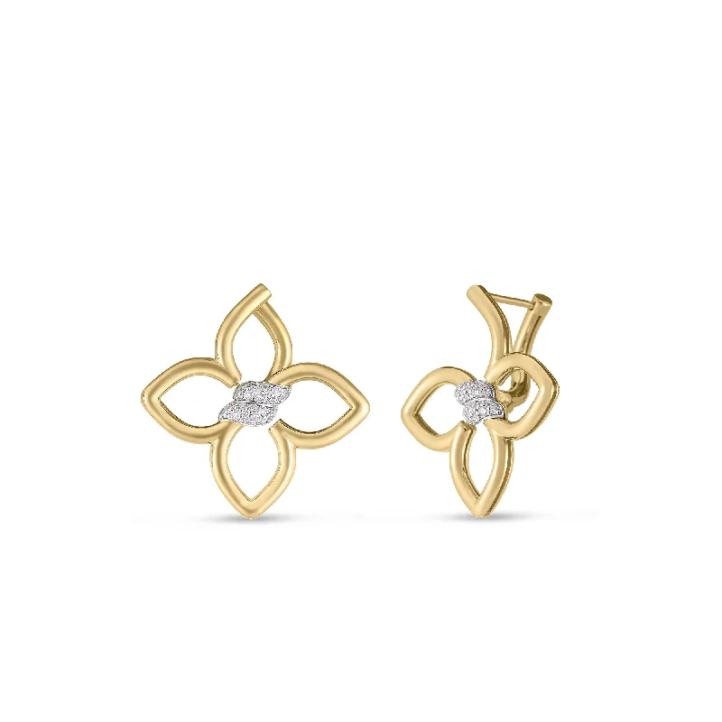 Ladies minimalist earrings-18K YELLOW/WHITE GOLD CIALOMA SMALL DIAMOND FLOWER EARRINGS