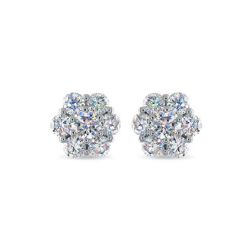 Ladies multi-stone earrings-14KWG 1.00CTW FOF DIA FLOWER CLUSTER STUD EARRINGS