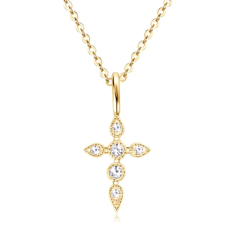 Ladies turquoise necklaces-Delicate Cross Pendant Necklace | S925 | Moissanite