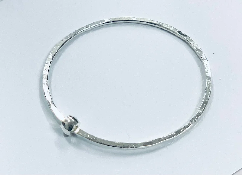 Ladies elegant bracelets-Thin silver bangle with barrel bead