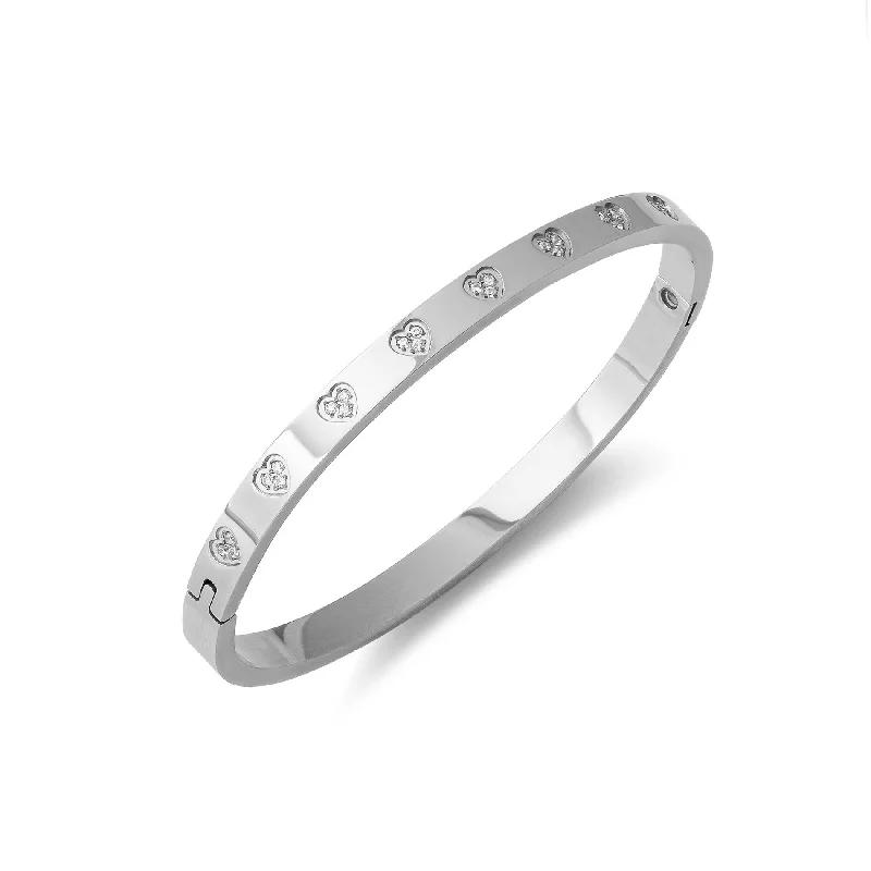 Ladies silver tennis bracelets-Bangle zirconia hearts silver