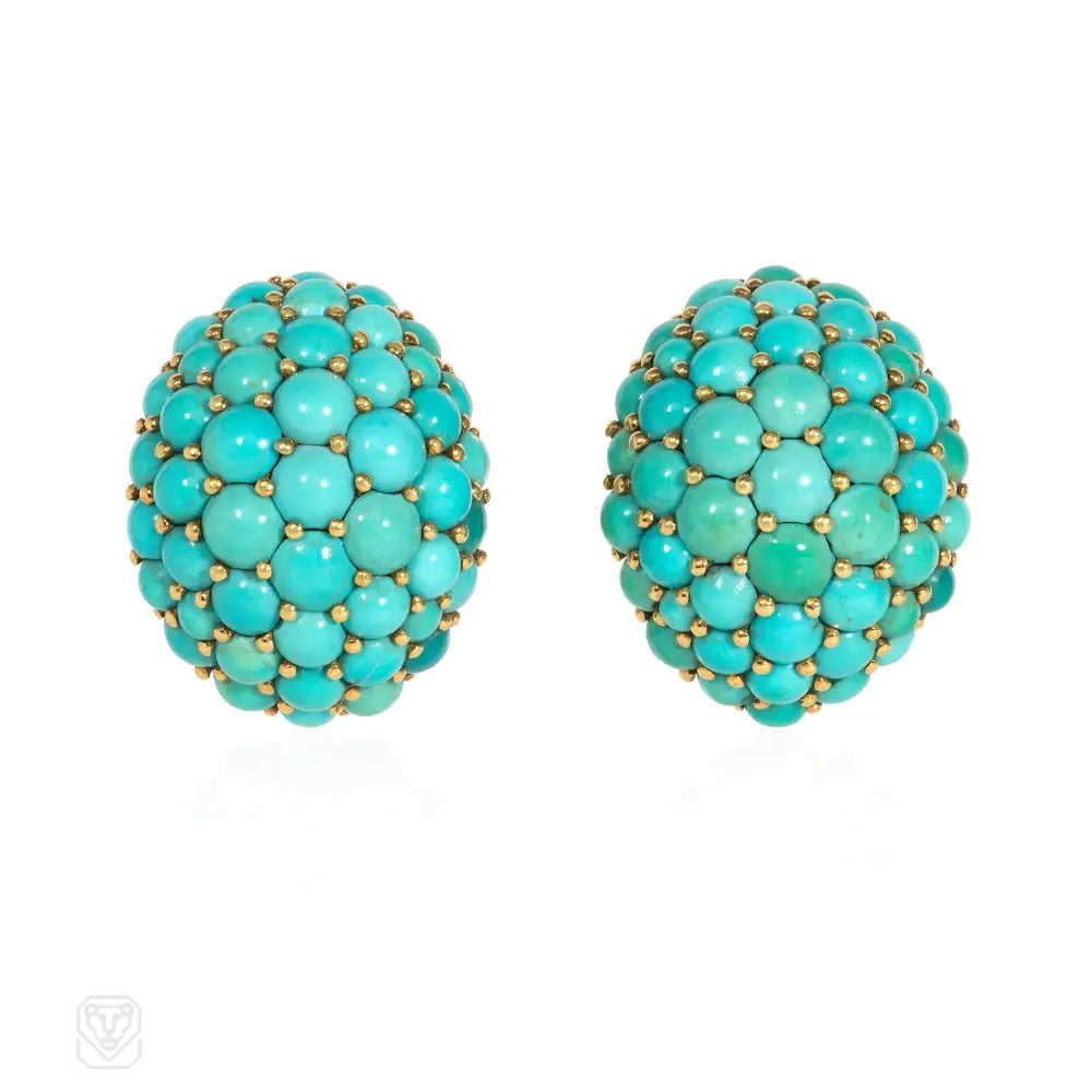 Ladies diamond stud earrings-Mid-century bombé turquoise earrings