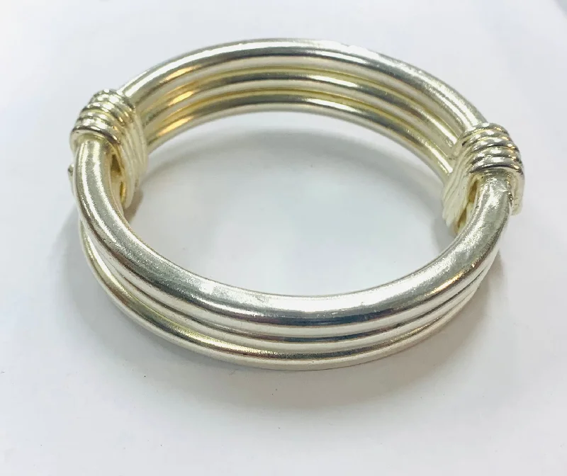 Ladies adjustable bracelets-Triple Classic silver bangle