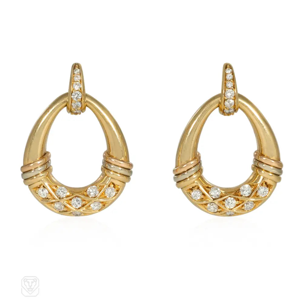 Ladies luxury gemstone earrings-Cartier gold and diamond doorknocker earrings