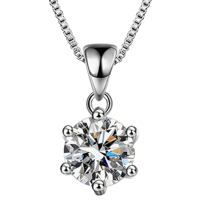 Ladies rope necklaces-Simple Round Brilliant 6-Prong Pendant Necklace | S925 | Moissanite