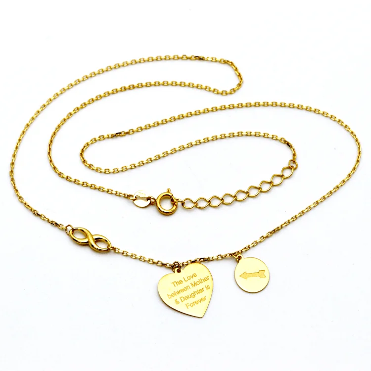 Ladies birthstone pendant necklaces-Real Gold Mother Daughter Love Heart Infinity Arrow Necklace 6956 N1325