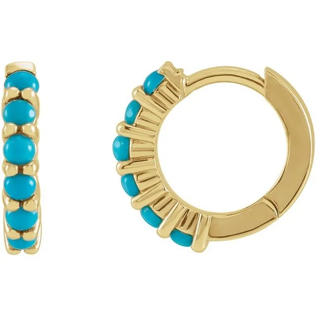 Ladies crystal stud earrings-Turquoise 14k Gold Huggie Hoop Earrings