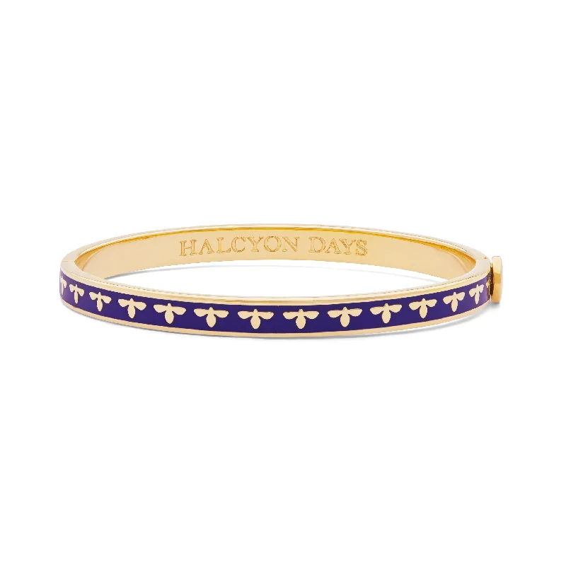 Ladies handmade bangle bracelets-Skinny Bee Cobalt & Gold Bangle