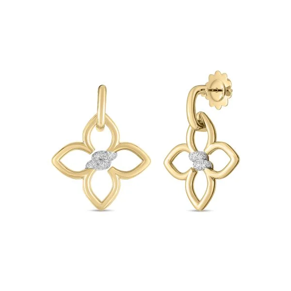 Ladies adjustable earrings-18K YELLOW/WHITE GOLD CIALOMA DIAMOND FLOWER DROP EARRINGS