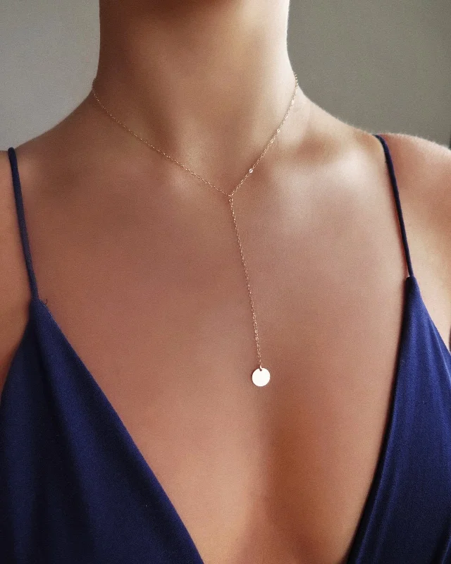 Ladies pearl necklaces-Coin Drop Necklace  - 14k Yellow Gold Fill