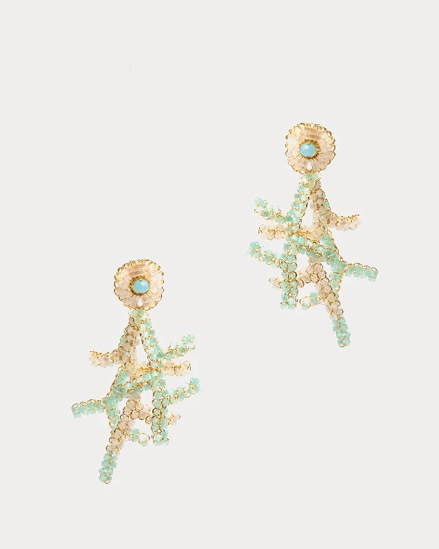 Ladies drop earrings-Coral Drop Earring Aqua Blue