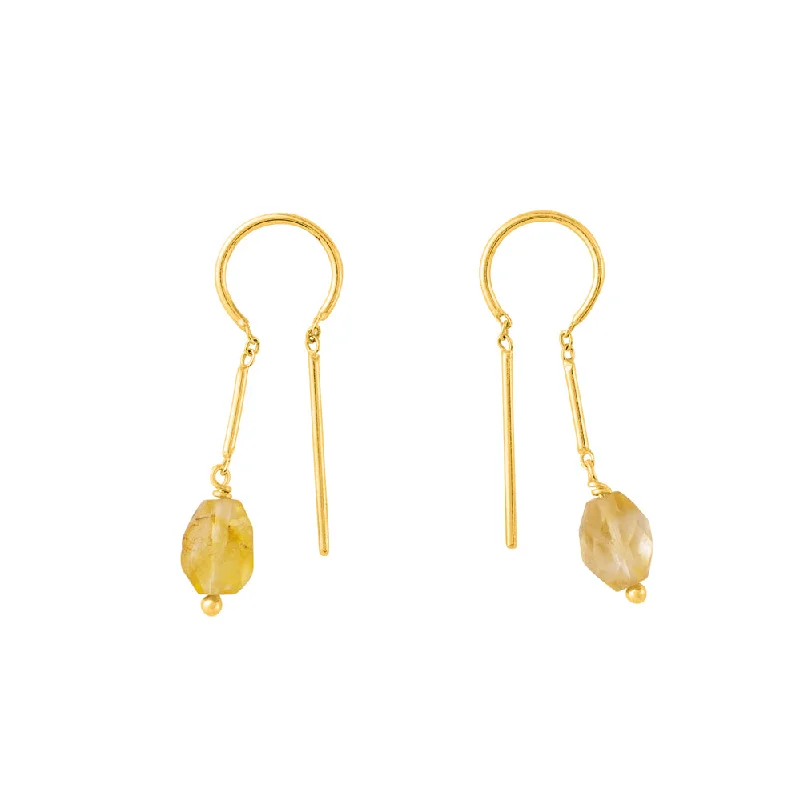 Ladies gemstone cluster earrings-Oblong Stony Dancer Threaders in Citrine & Gold - 1 1/8" L