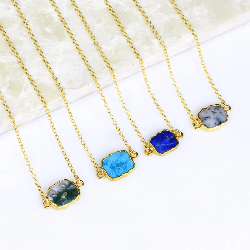 Ladies multi-layer necklaces-Natural Gemstone Slice Connector Necklace