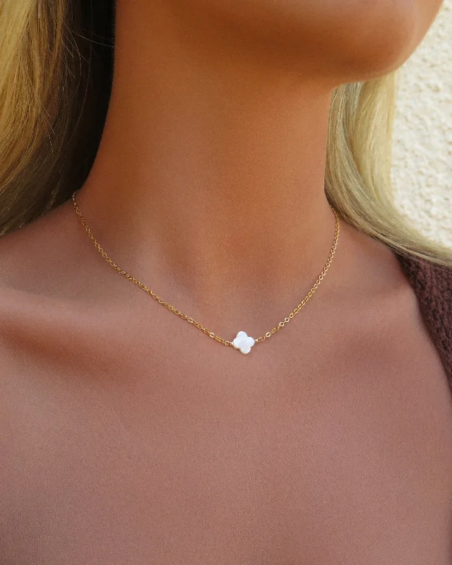 Ladies choker necklaces-White Clover Necklace