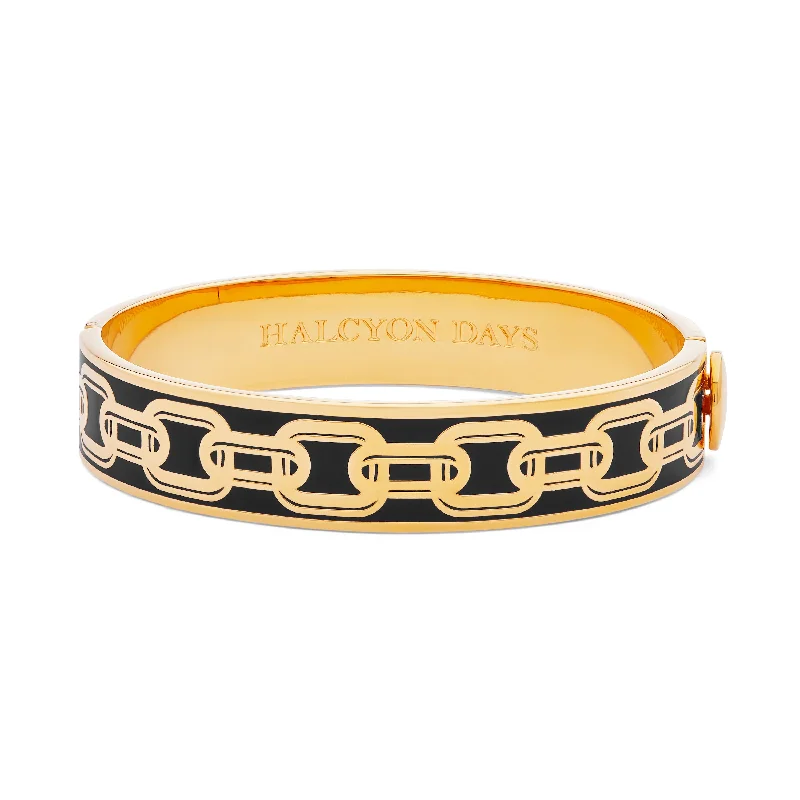 Ladies tennis bangles-Chain Black & Gold Bangle