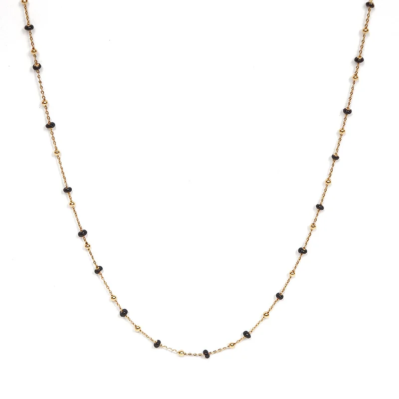 Ladies silver and gemstone necklaces-Black Enamel Gold Chain Necklace