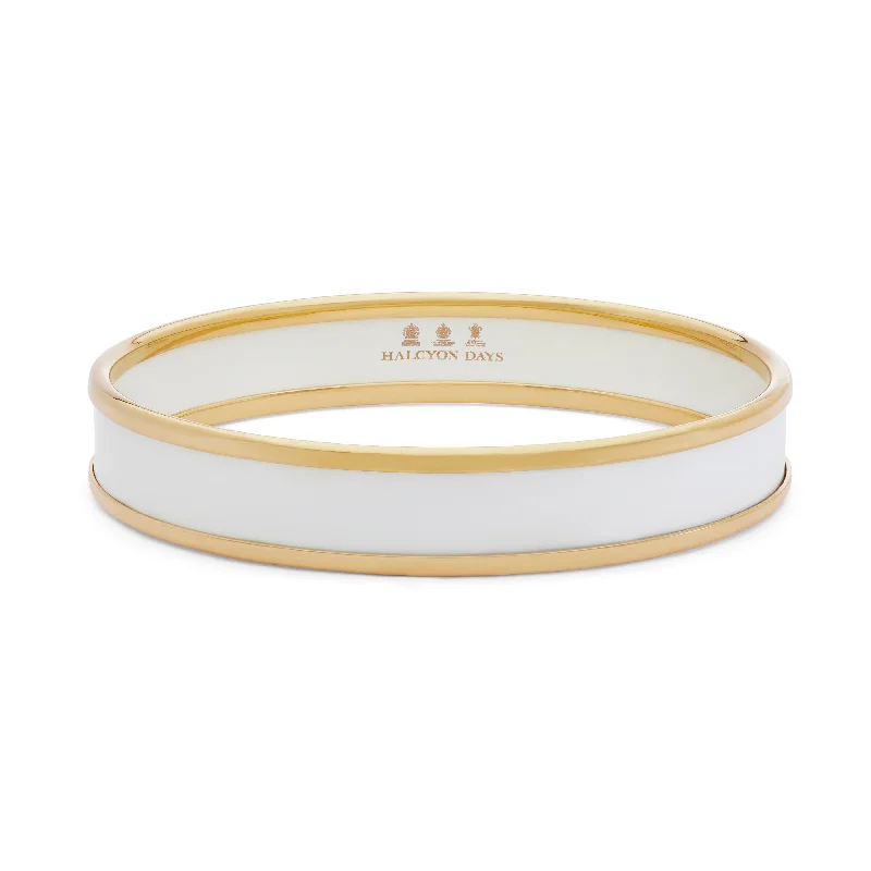 Ladies silver cuff bangles-Cream & Gold Enamel Bangle