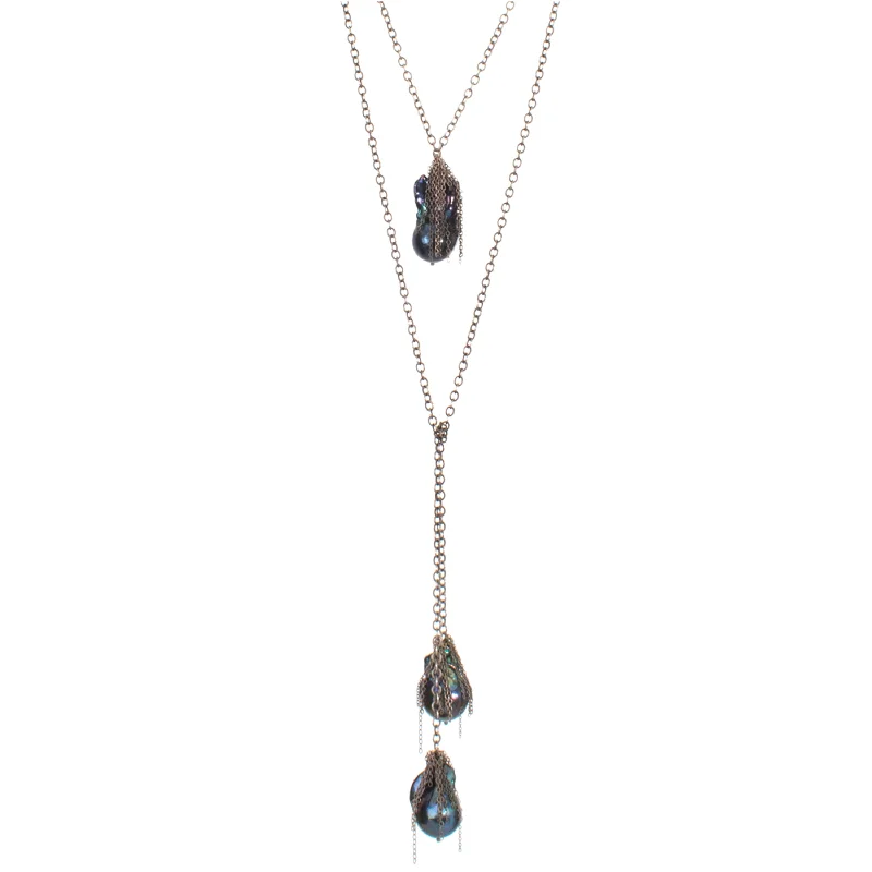 Ladies stylish necklaces-Ink Pearl Lariat