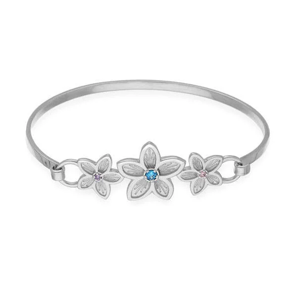 Ladies luxury charm bracelets-Cubic Zirconia Flower Bangle In Silver