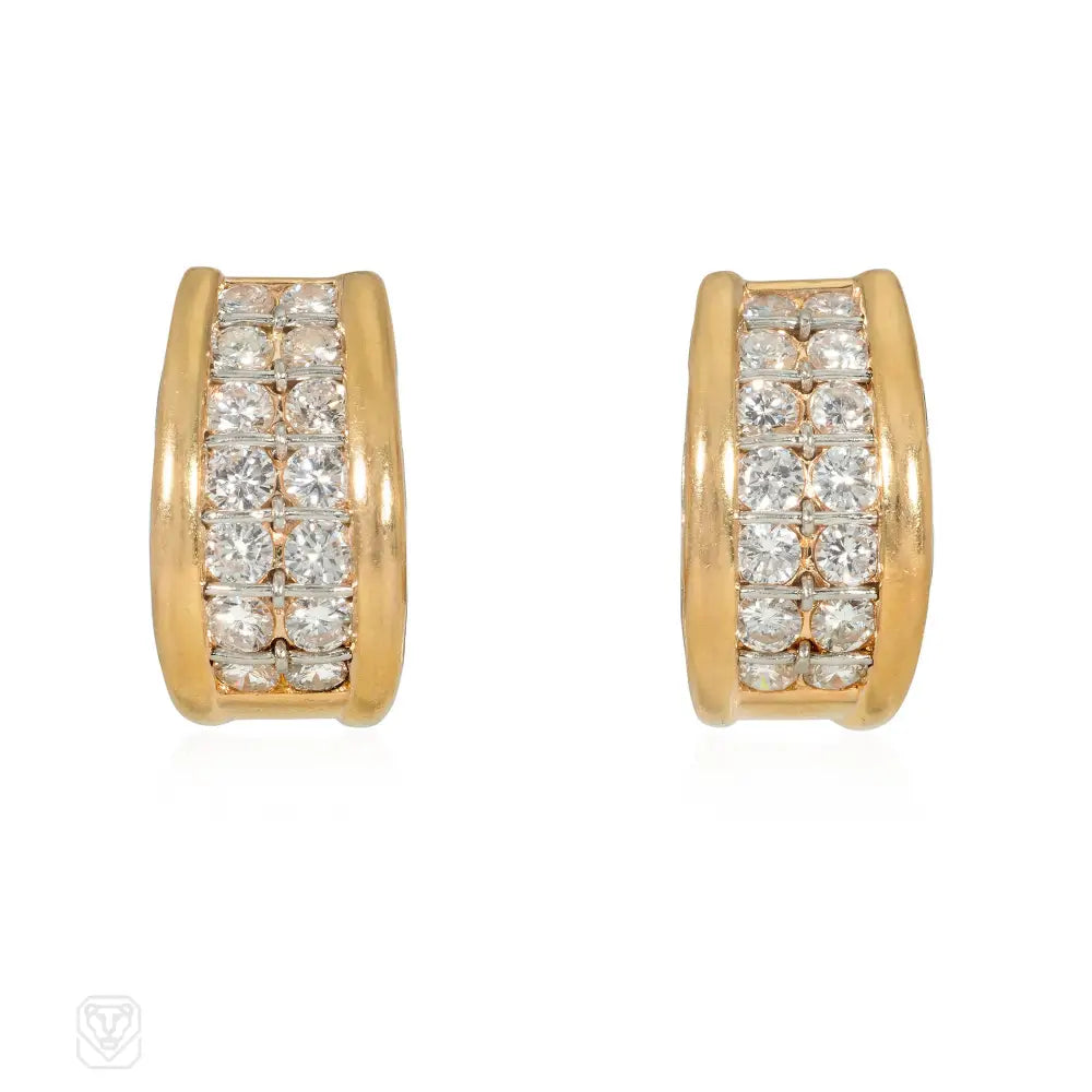 Ladies adjustable earrings-Cartier gold and diamond half hoop earrings